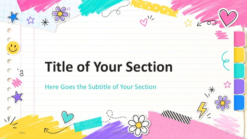 Playful School Notes Divider 1 PowerPoint Google Slides Section divider for Playful School Notes PowerPoint and Google Slides template with teal subtitle and scrapbook style.