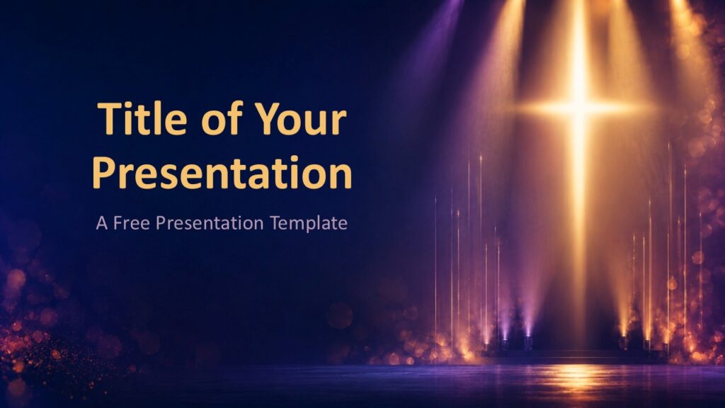 Radiant Cross Cover PowerPoint Google Slides Template Radiant Cross cover slide for PowerPoint and Google Slides template with golden cross glow and clear title space.