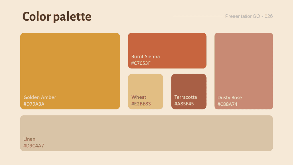 Spice Market Color Palette for PowerPoint and Google Slides Spice Market palette slide showing named warm colors with their hex codes for PowerPoint and Google Slides.