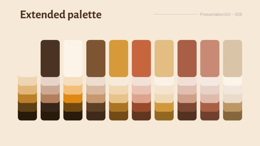 Spice Market Extended Color Palette Extended Spice Market palette with vertical tonal variations in warm amber, sienna, rose, wheat, linen, and brown shades.