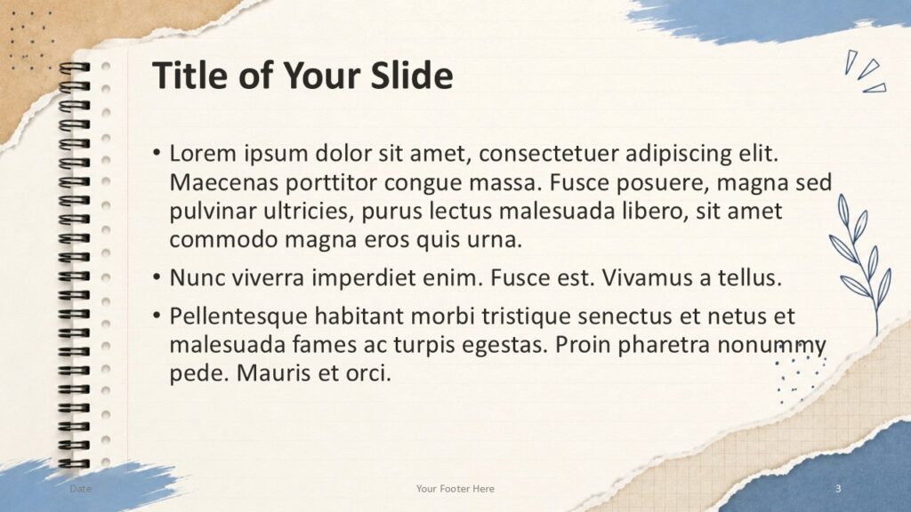 Alternate content slide for PowerPoint and Google Slides with editable text areas, botanical sketch, and paper textures.