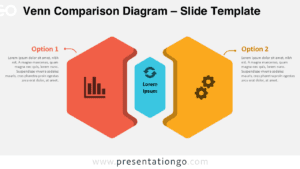 Venn Comparison Diagram for PowerPoint and Google Slides showing two option blocks with icons and a central connector.