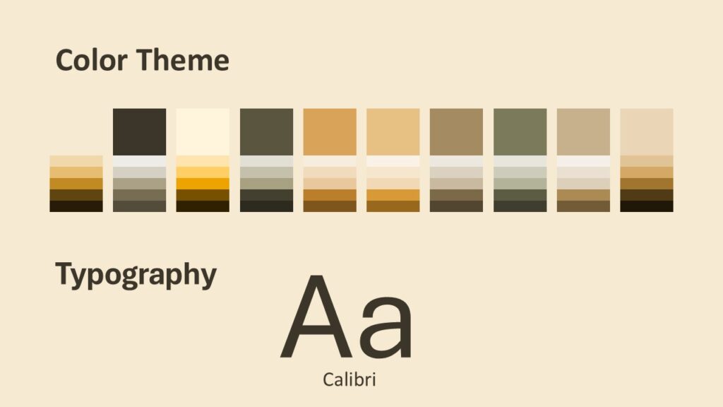 Zen Sunrise Template colors and fonts slide for PowerPoint and Google Slides with earthy palette and clean typography.