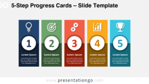 5-Step Progress Cards for PowerPoint and Google Slides with five numbered stages, editable icons, headings, and text.