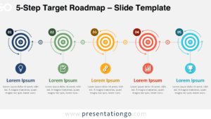 5-Step Target Roadmap for PowerPoint and Google Slides showing five connected target milestones with editable icons and text.