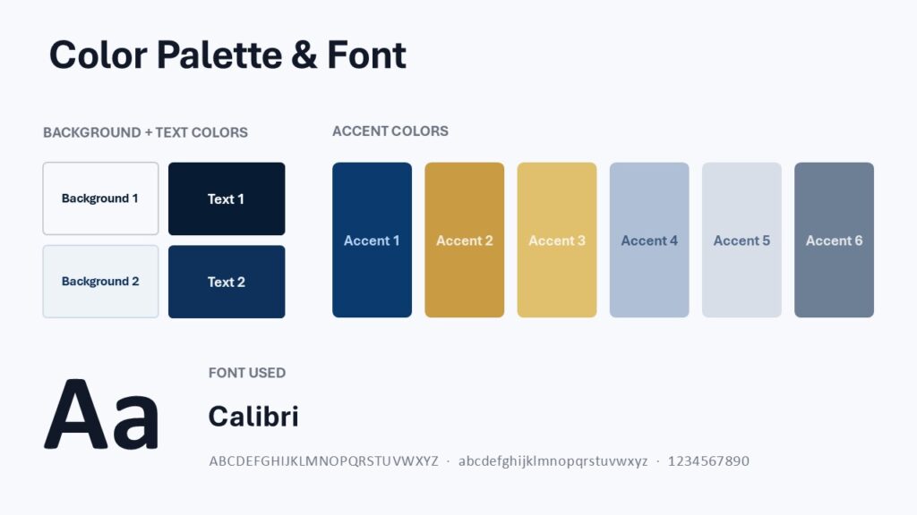 Academic Prestige PowerPoint Google Slides Color Palette Academic Prestige PowerPoint and Google Slides template color palette and font guide with coordinated academic presentation colors.