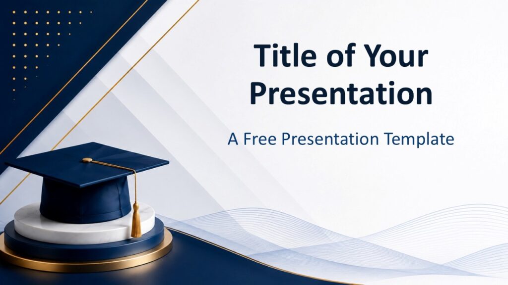 Academic Prestige Cover Slide for PowerPoint & Google Slides Academic Prestige PowerPoint and Google Slides cover slide featuring an elegant graduation design with editable title layout.