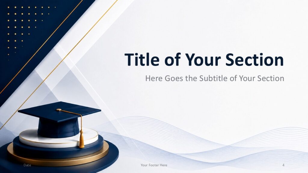 Academic Prestige PowerPoint Google Slides Section Divider Academic Prestige PowerPoint and Google Slides section divider with elegant graduation illustration and editable heading area.