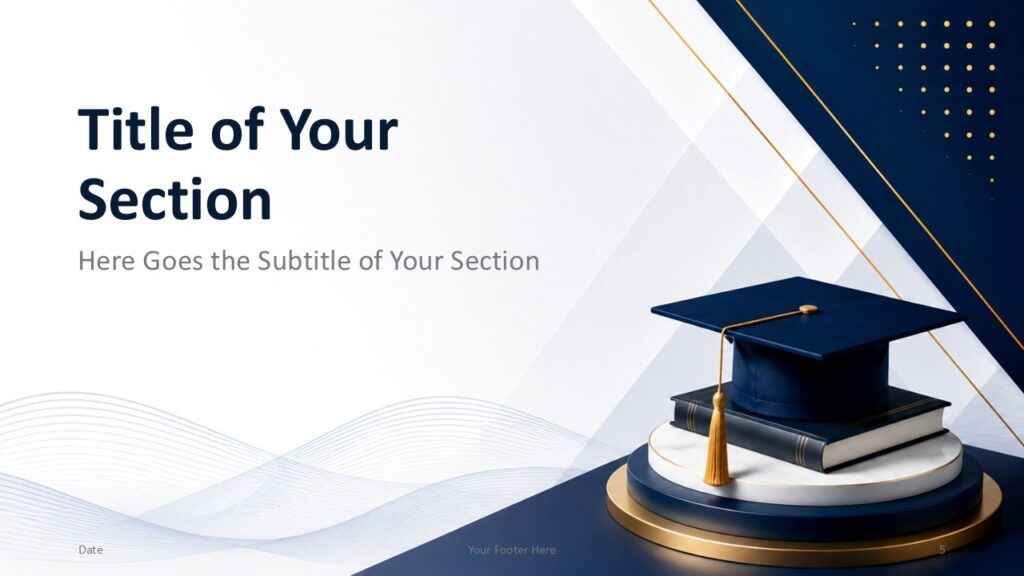 Academic Prestige PowerPoint Google Slides Divider Slide Academic Prestige PowerPoint and Google Slides presentation section divider with premium academic design and editable subtitle.