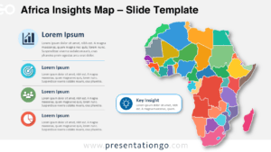 Africa Insights Map for PowerPoint and Google Slides with editable countries, four insight sections, icons, and key callout.