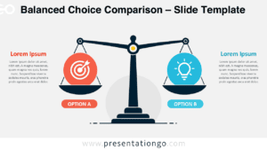 Balanced Choice Comparison diagram for PowerPoint and Google Slides with a scale layout for comparing two alternatives.