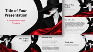 Crimson Couture PowerPoint and Google Slides template with fashion slides, red accents, and bold editorial layouts.