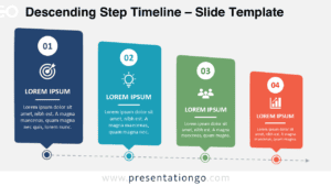 Descending Step Timeline for PowerPoint and Google Slides with four editable stages, icons, labels, and connected milestones.