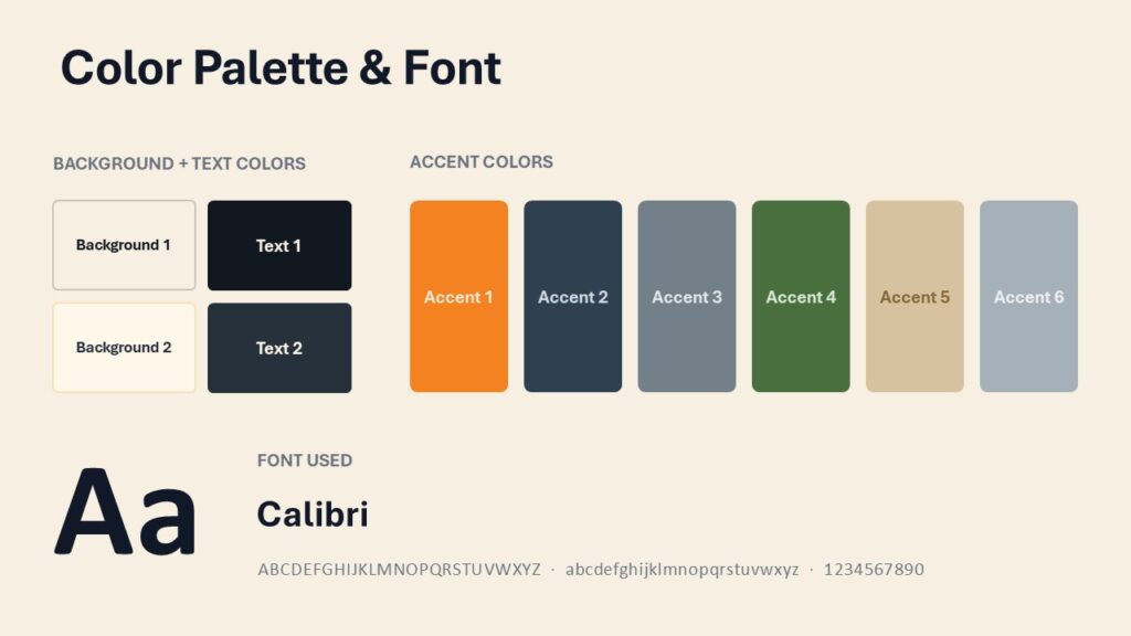 Fitness Studio Colors PowerPoint & Google Slides Fitness Studio color palette and fonts for PowerPoint and Google Slides with coordinated editable presentation theme.