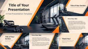 Fitness Studio presentation template for PowerPoint and Google Slides with modern gym-themed slides and editable layouts.