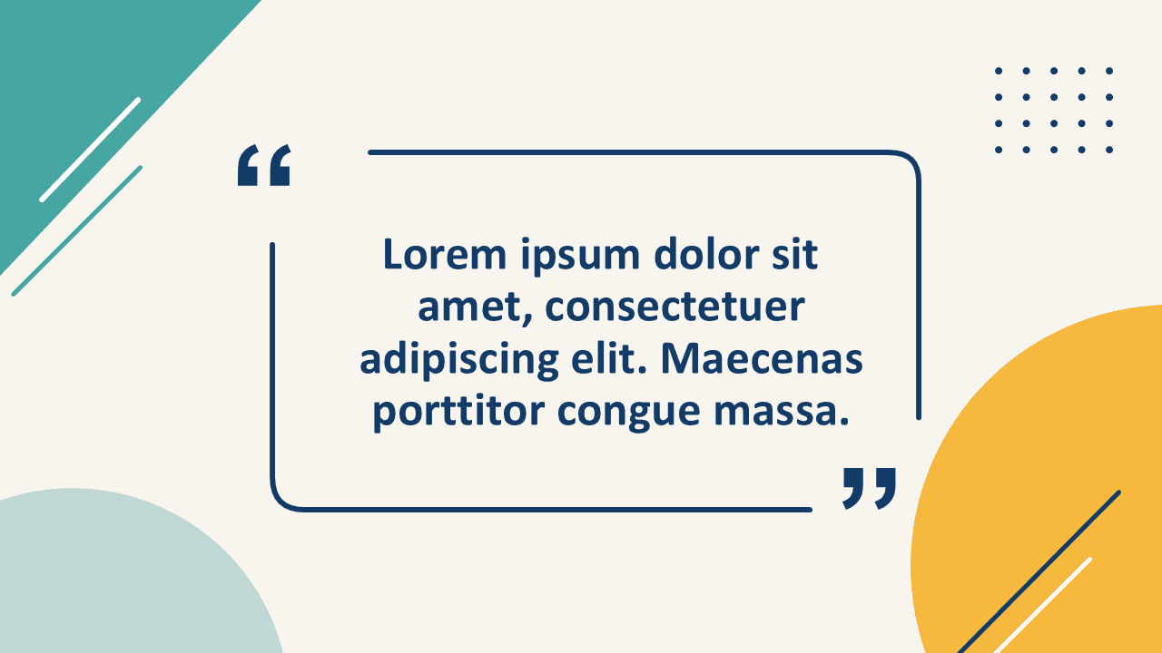 Minimal testimonial card for PowerPoint and Google Slides with editable shapes for customer quotes, reviews, and feedback.