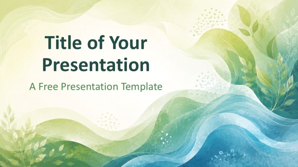Nature Flow Cover PowerPoint Google Slides Template Nature Flow cover slide for PowerPoint and Google Slides template with soft botanical waves and clear title space.