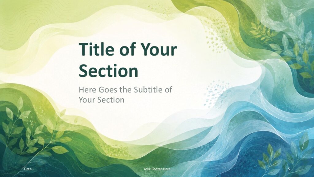 Nature Flow Divider PowerPoint Google Slides Template Nature Flow divider slide for PowerPoint and Google Slides template with centered title space and botanical styling.