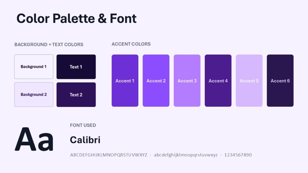 Purple Network Colors PowerPoint & Google Slides Purple Network color palette and fonts for PowerPoint and Google Slides featuring coordinated violet shades and typography.