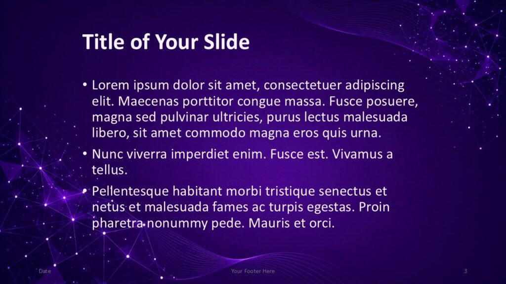 Purple Network Content Layout PowerPoint & Google Slides Purple Network presentation layout for PowerPoint and Google Slides with editable content areas and futuristic network design.
