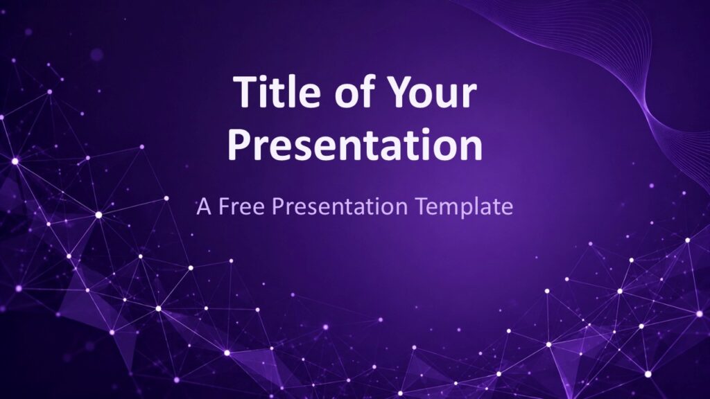Purple Network Cover Slide for PowerPoint & Google Slides Purple Network cover slide for PowerPoint and Google Slides featuring glowing purple gradients and abstract network connections.