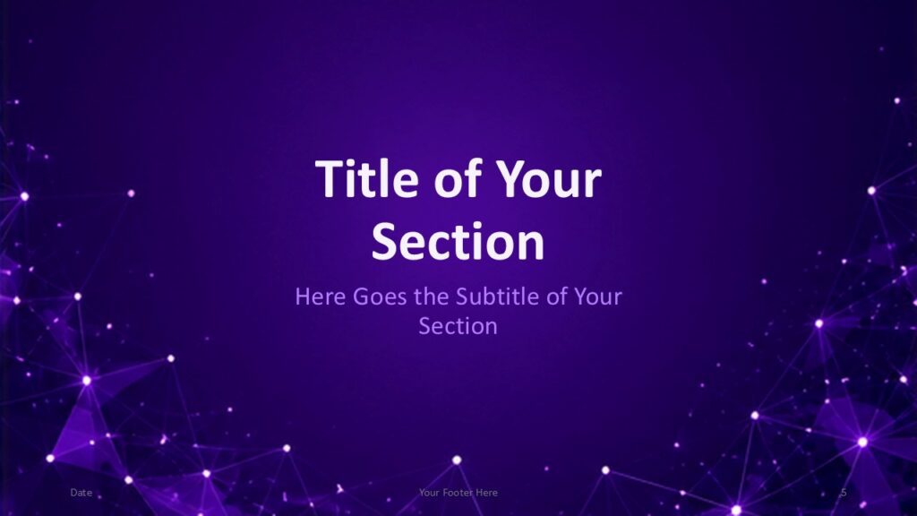 Purple Network Transition Slide PowerPoint & Google Slides Purple Network transition slide for PowerPoint and Google Slides with minimalist purple background and abstract network elements.