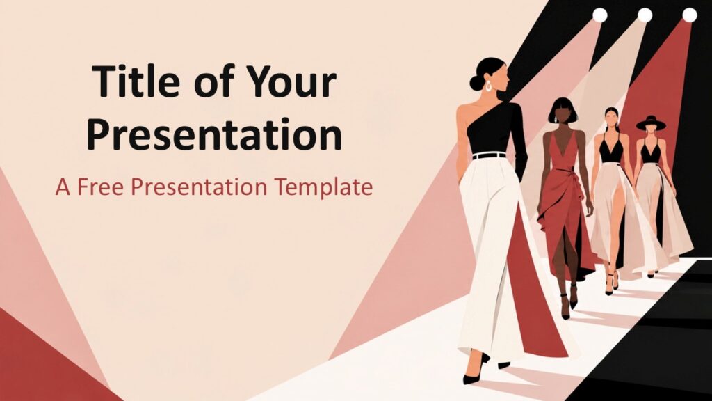 Runway Blush cover slide for PowerPoint and Google Slides with bold title layout and runway fashion artwork scene.