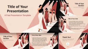 Runway Blush template preview for PowerPoint and Google Slides, showing all slides with elegant fashion visuals.