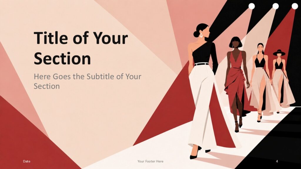 Runway Blush section divider for PowerPoint and Google Slides with large heading area and elegant runway artwork.