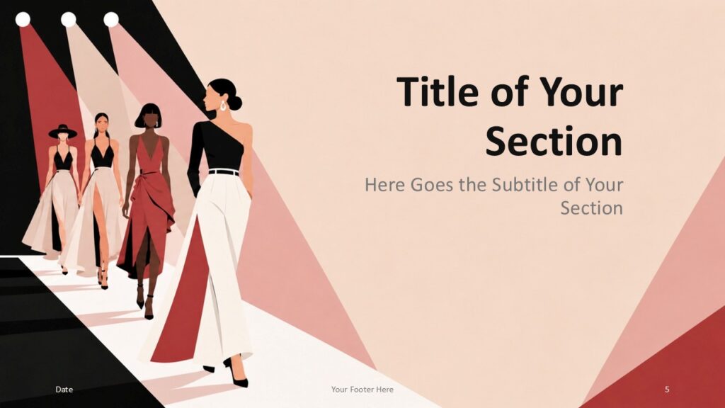 Runway Blush section title slide for PowerPoint and Google Slides with centered text and premium fashion styling.