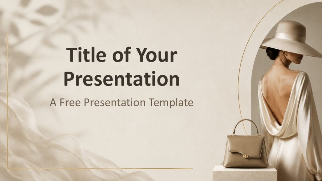 Soft Couture Cover PowerPoint Google Slides Template Soft Couture cover slide for PowerPoint and Google Slides with refined fashion photo and warm beige editorial design.