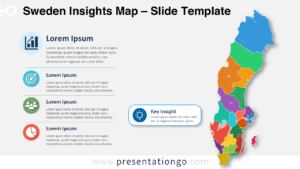 Sweden Insights Map for PowerPoint and Google Slides with editable regions, Office icons, insight panels, and key callout.