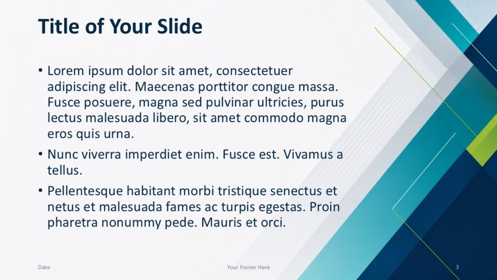 Teal Geometry Content 2 for PowerPoint & Google Slides Teal Geometry content layout for PowerPoint and Google Slides with right-side teal bands, editable text, and clear hierarchy.