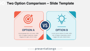 Two Option Comparison diagram for PowerPoint and Google Slides with editable panels, Office icons, labels, and a central VS.