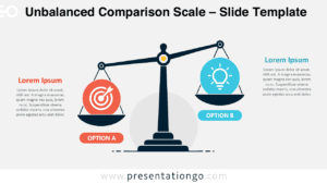 Unbalanced Comparison Scale for PowerPoint and Google Slides with a tilted scale comparing two editable options.