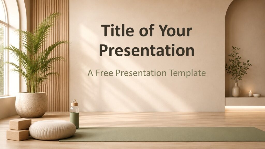 Yoga Serenity PowerPoint Google Slides Cover Slide Yoga Serenity PowerPoint cover slide for Google Slides with a calming wellness studio design and editable presentation layout.
