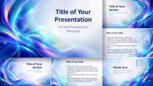 Aurora Waves PowerPoint and Google Slides template showing all six abstract presentation layouts with luminous flowing colors.