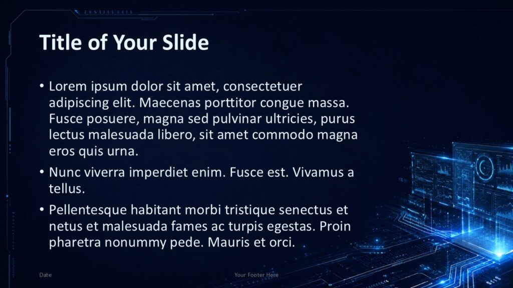 Digital Interface Content | PowerPoint & Google Slides Digital Interface content slide for PowerPoint and Google Slides with text on the left and a glowing visual on the right.