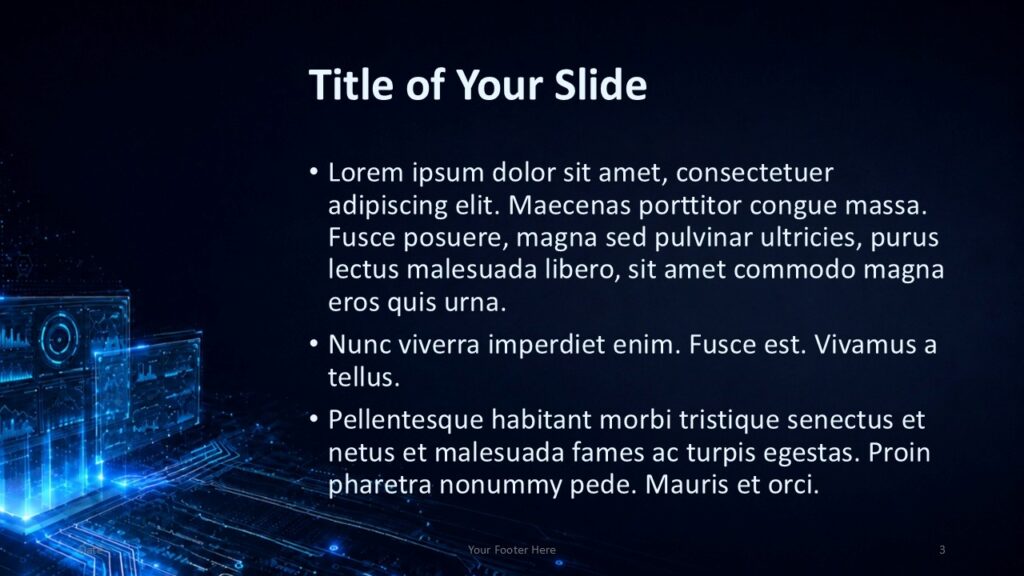 Digital Interface Layout | PowerPoint & Google Slides Digital Interface content slide for PowerPoint and Google Slides with a glowing visual on the left and text on the right.