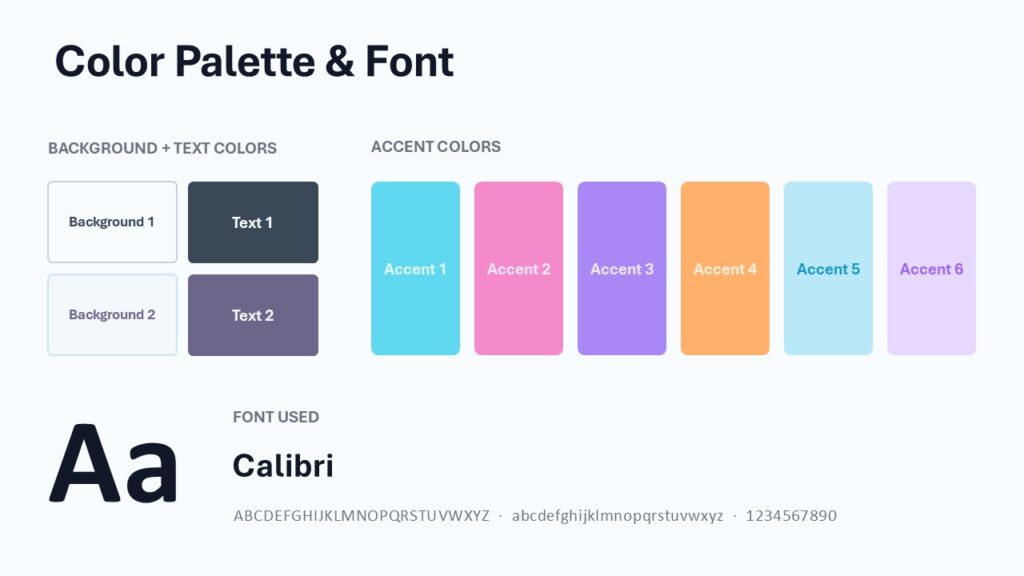 Iridescent Tiles Colors | PowerPoint & Google Slides Iridescent Tiles color palette and fonts for PowerPoint and Google Slides with aqua, pink, violet, peach, lavender colors.