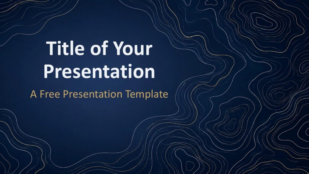 Navy Contours Cover | PowerPoint & Google Slides Navy Contours cover slide for PowerPoint and Google Slides with bold typography and flowing topographic contour lines.