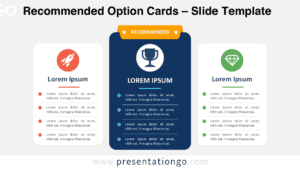 Recommended Option Cards PowerPoint diagram with three comparison cards and a highlighted center choice for Google Slides.