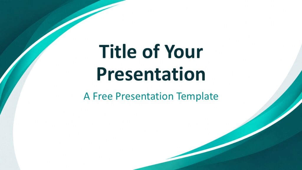 Abstract Teal Flow cover slide for PowerPoint and Google Slides with sweeping teal waves and a spacious title area.