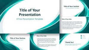 Abstract Teal Flow template for PowerPoint and Google Slides showing all six slides with coordinated teal wave layouts.