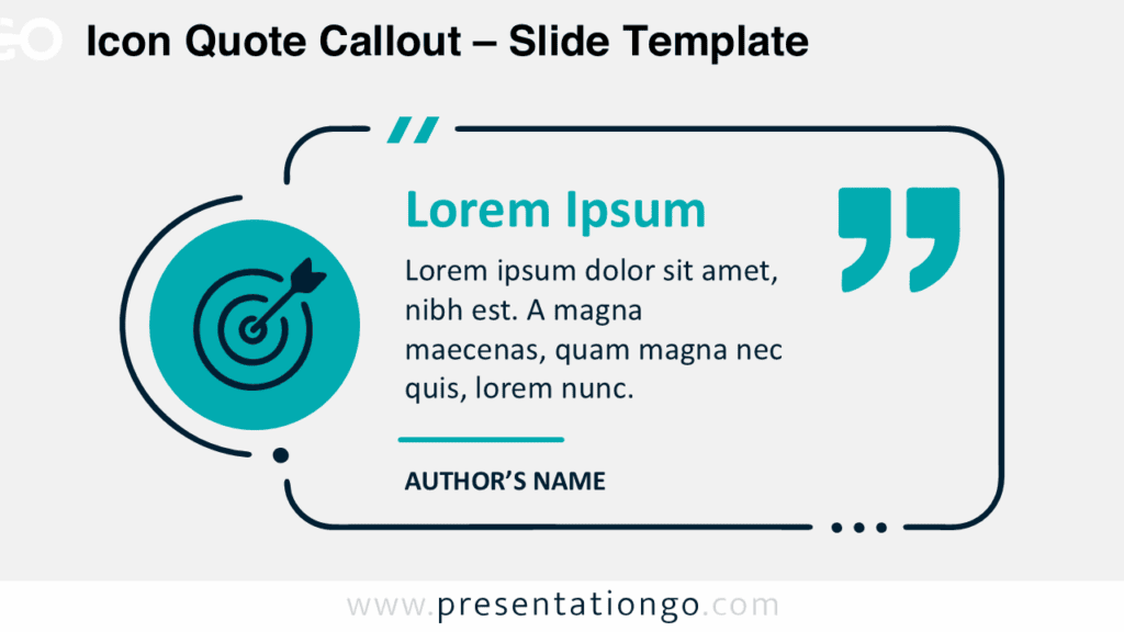 Icon Quote Callout PowerPoint and Google Slides image with editable quote text, author attribution, and icon placeholder.