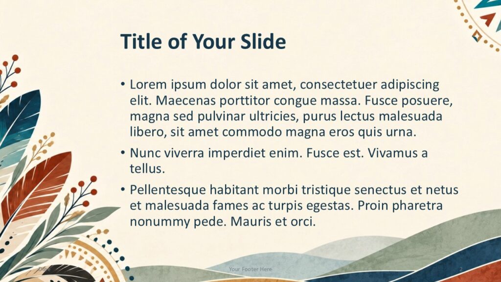 Native Heritage Content | PowerPoint & Google Slides Native American Heritage content template for PowerPoint and Google Slides with text space and decorative botanical artwork.