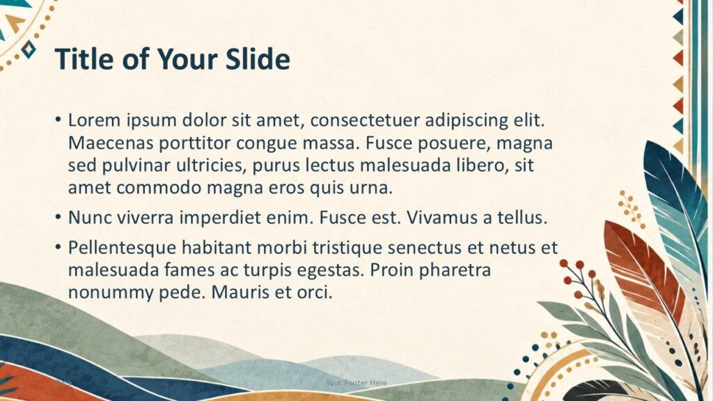 Native Heritage Layout | PowerPoint & Google Slides Native American Heritage template for PowerPoint and Google Slides with flexible content space and earthy decorative details.