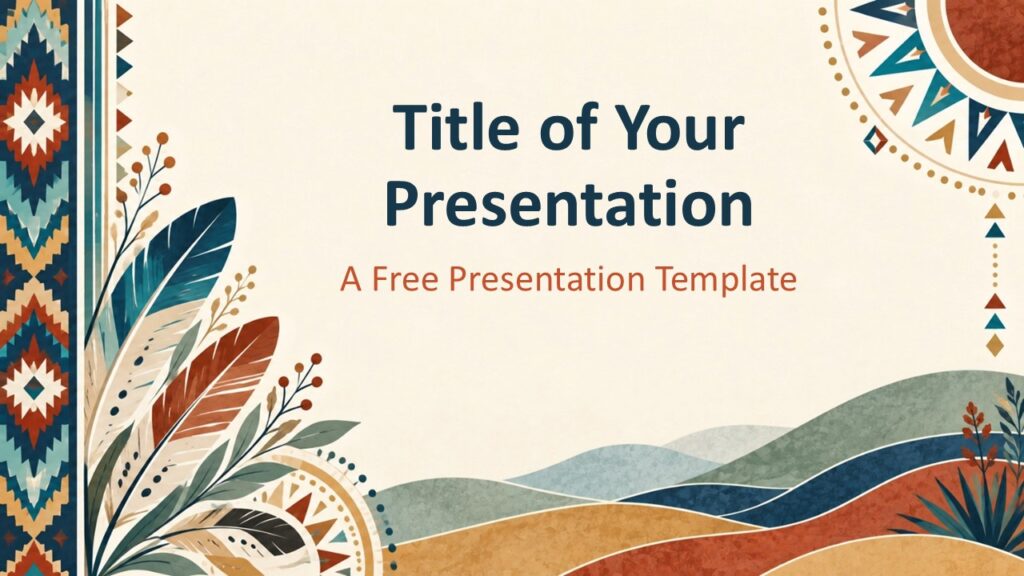 Native American Cover | PowerPoint & Google Slides Native American Heritage cover template for PowerPoint and Google Slides with earthy colors and cultural-inspired artwork.