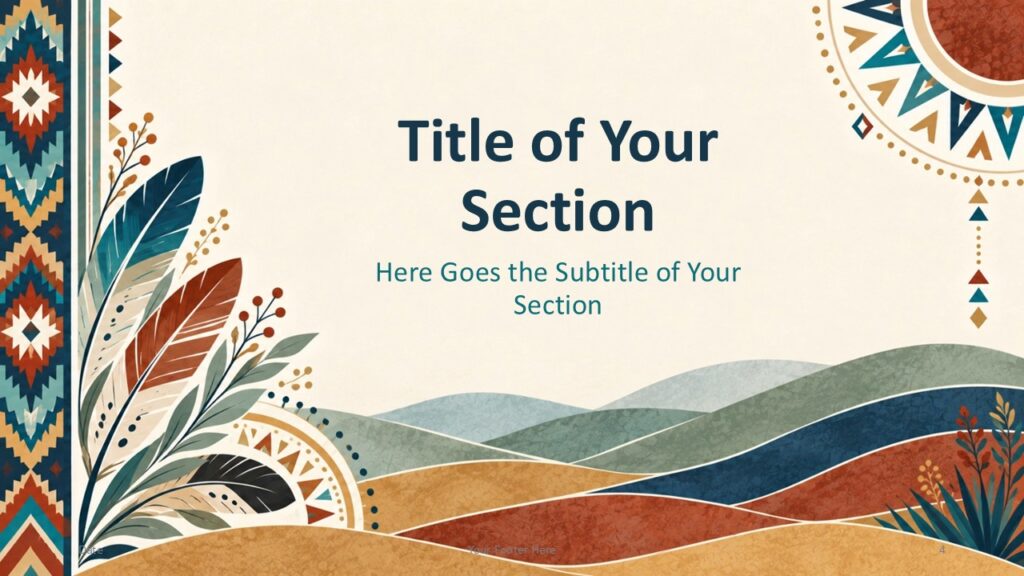 Native Heritage Divider | PowerPoint & Google Slides Native American Heritage section template for PowerPoint and Google Slides with geometric patterns and layered earthy forms.