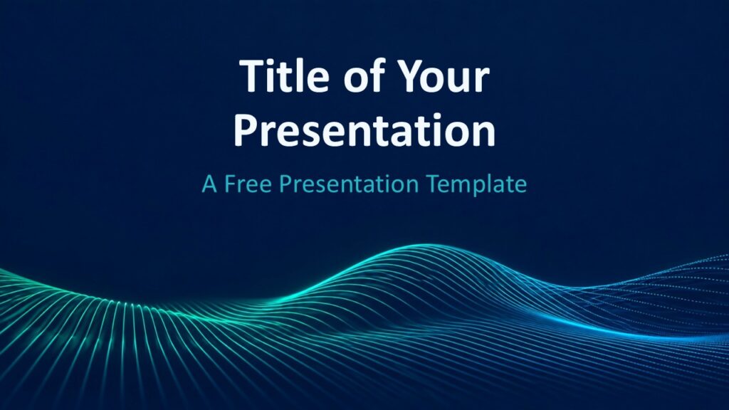 Neon Data Waves Cover | PowerPoint & Google Slides Neon Data Waves cover slide for PowerPoint and Google Slides with deep navy styling and luminous teal data wave graphics.